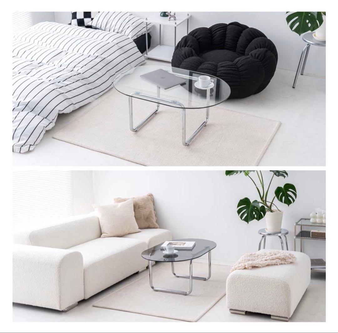 ガラステーブル ローテーブル 円形 クリア シルバー脚 90cm韓国インテリア