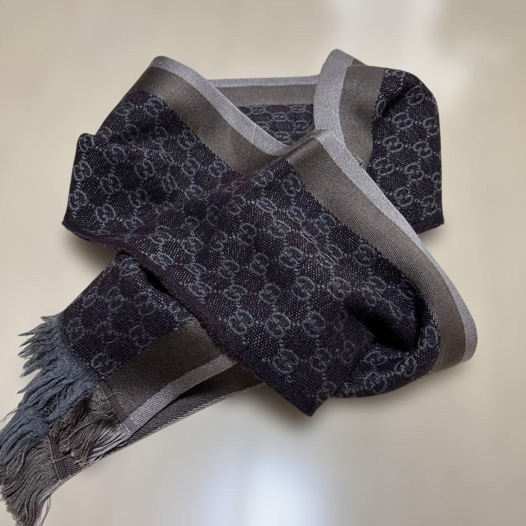 GUCCI GGパターン ダークグレー マフラー