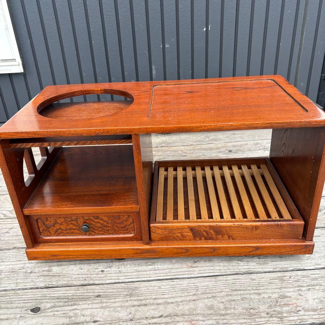 【昭和レトロ】木製 お座敷ワゴン ポットワゴン 隠しキャスター付 飾り棚 古道具