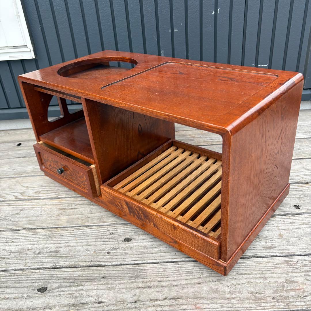 【昭和レトロ】木製 お座敷ワゴン ポットワゴン 隠しキャスター付 飾り棚 古道具
