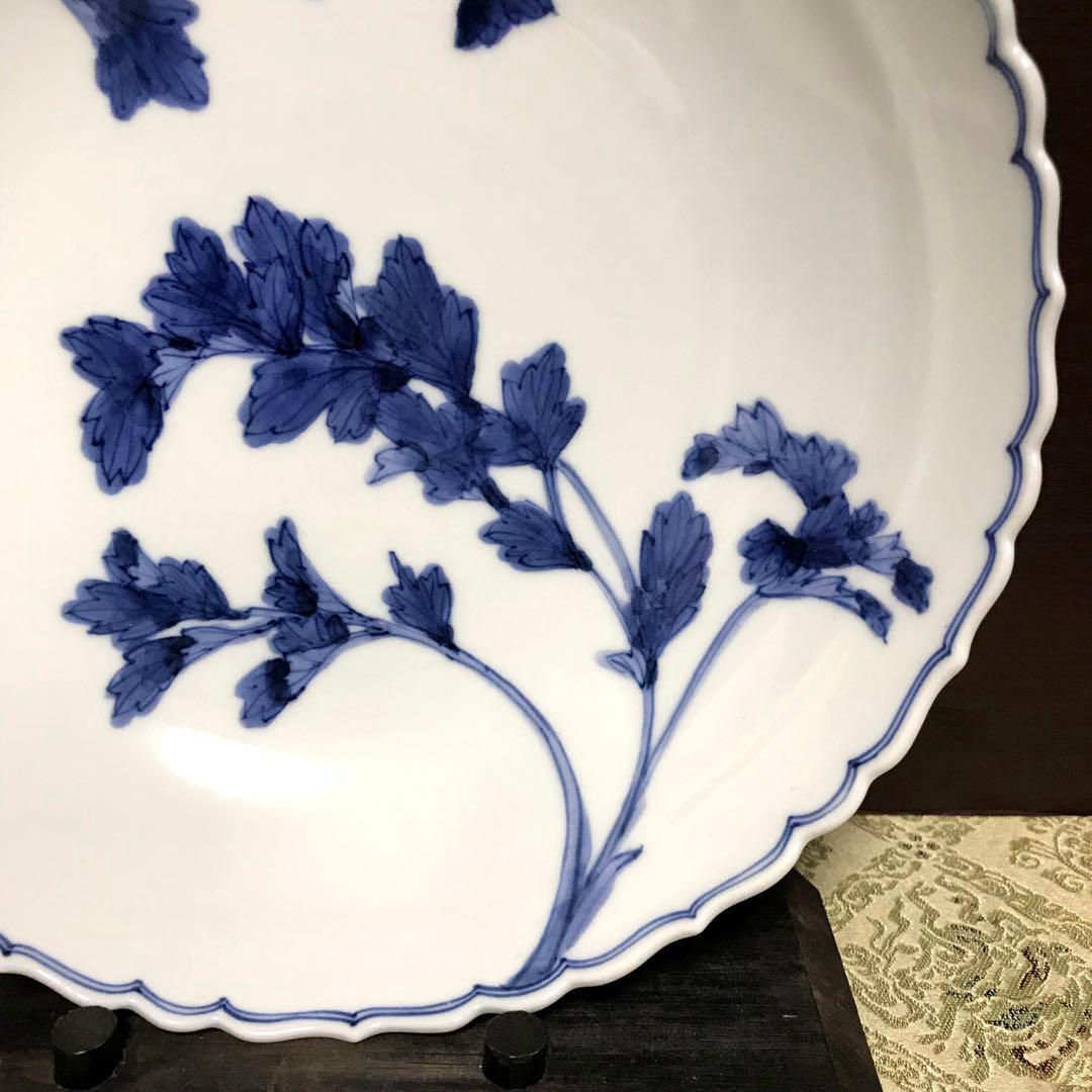 未使用保管✨九谷焼 長左窯 青華蓮文 7号盛皿 宮内庁御用達✨中皿 皿 山本長左