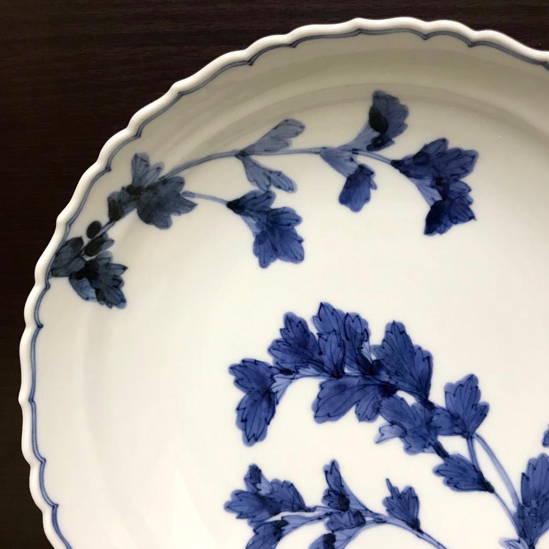 未使用保管✨九谷焼 長左窯 青華蓮文 7号盛皿 宮内庁御用達✨中皿 皿 山本長左