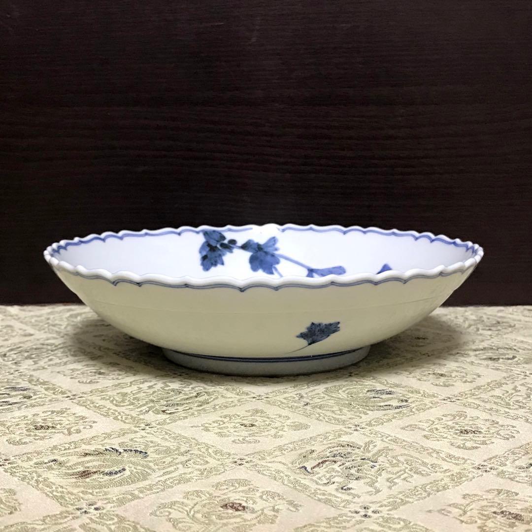 未使用保管✨九谷焼 長左窯 青華蓮文 7号盛皿 宮内庁御用達✨中皿 皿 山本長左