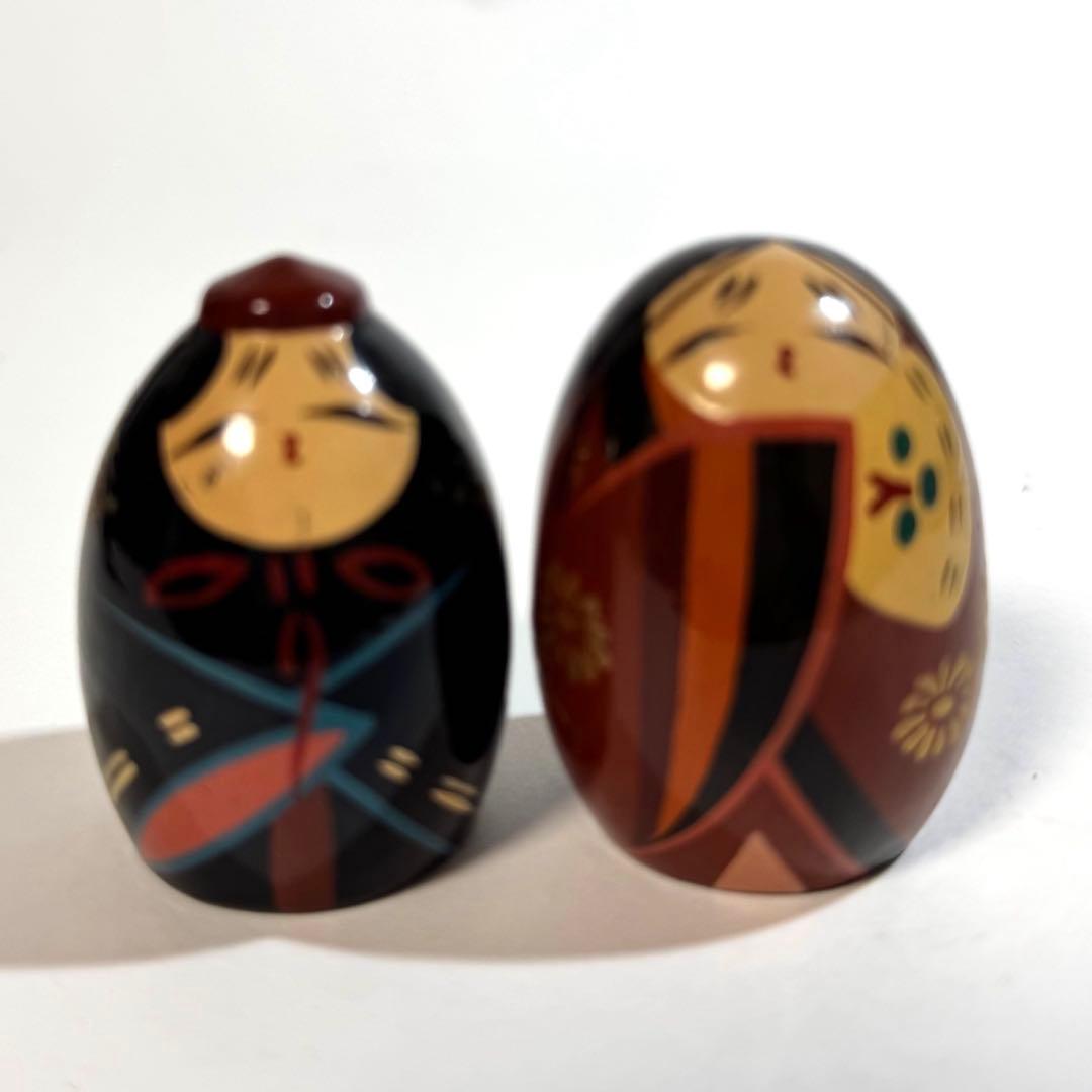 大内人形5点&紀州雛1点 木製漆塗り台付