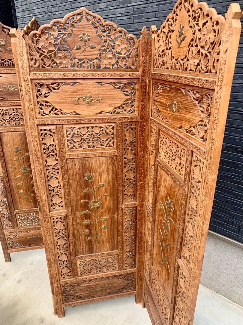 木彫り　間仕切り　パーテーション　木製　引き取り限定