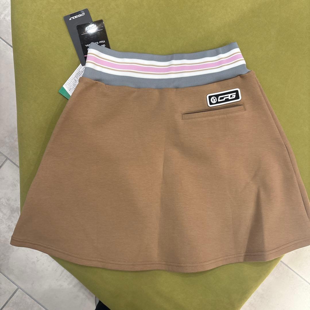 CPG GOLFブラウン ストライプウエストバンド ゴルフスカート