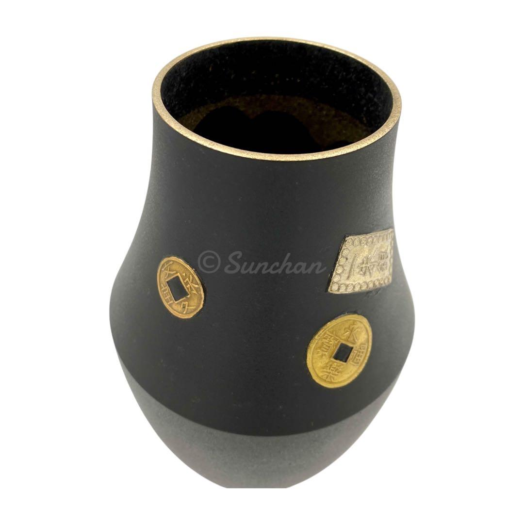 【未使用品】 花瓶 輪島塗 古銭 寛永通宝 一朱銀 文久永宝 共箱 ちりめん布付