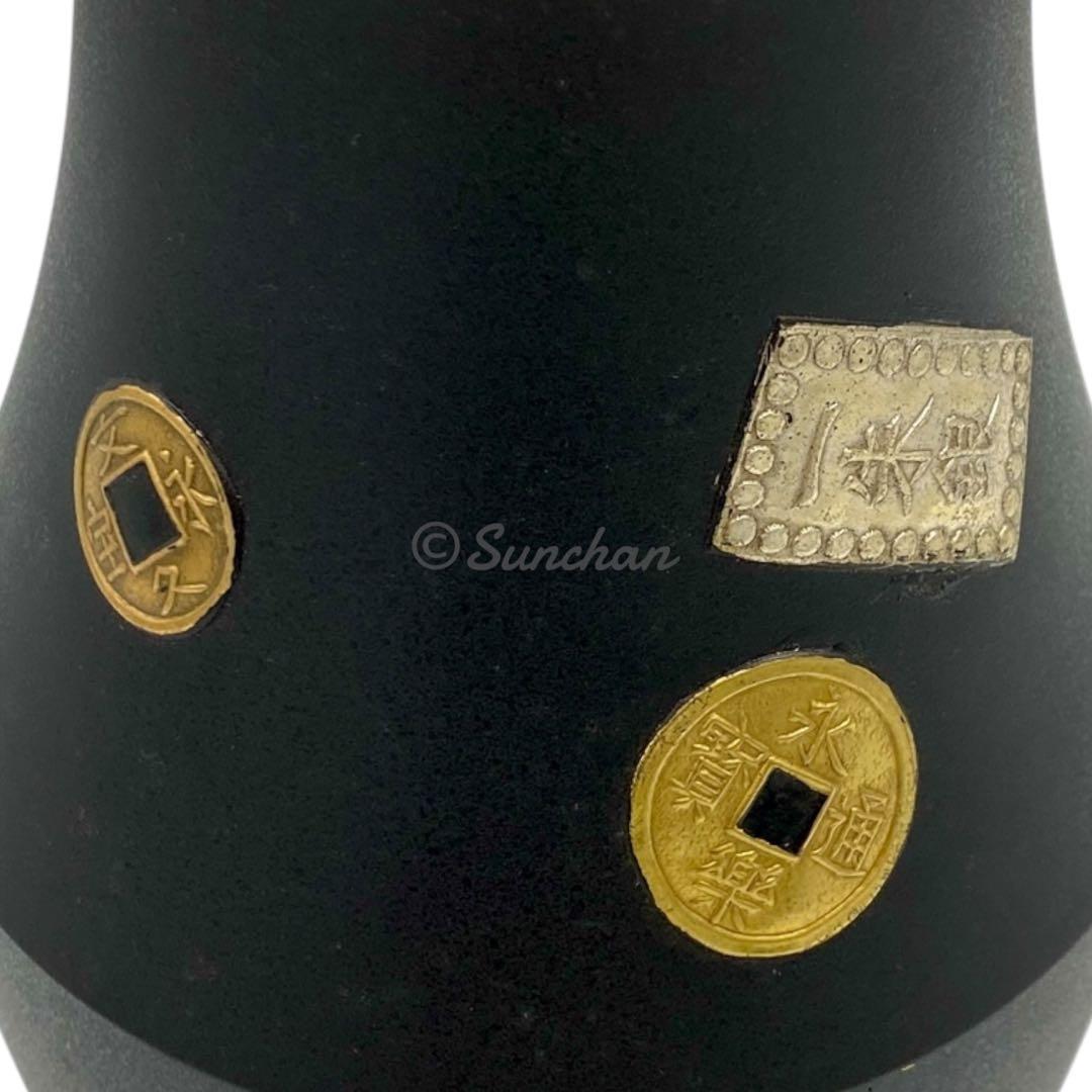 【未使用品】 花瓶 輪島塗 古銭 寛永通宝 一朱銀 文久永宝 共箱 ちりめん布付
