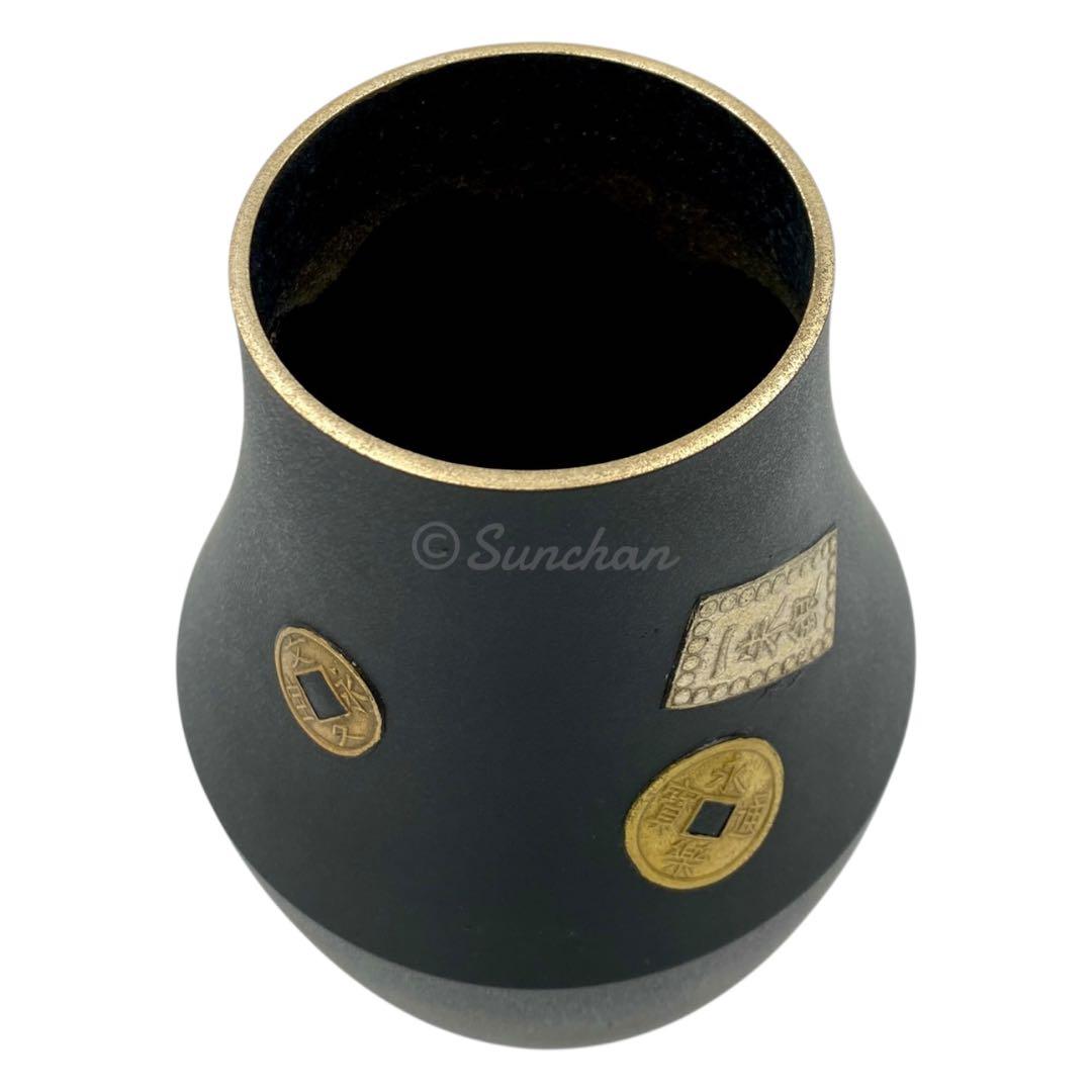 【未使用品】 花瓶 輪島塗 古銭 寛永通宝 一朱銀 文久永宝 共箱 ちりめん布付