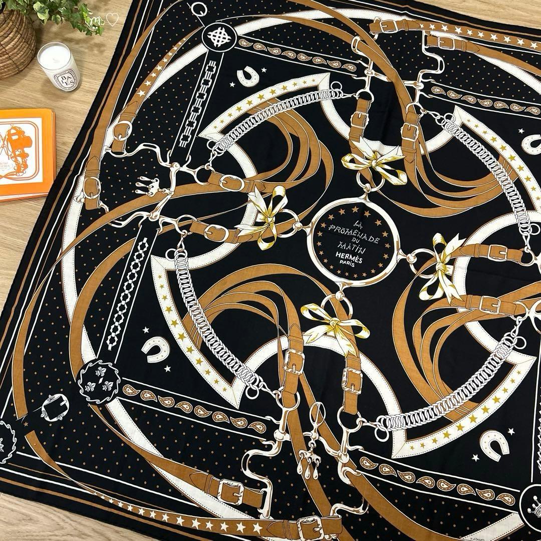 HERMESエルメス　カレジェアン　140　朝の散歩バンダナ　カシシル　ノワール