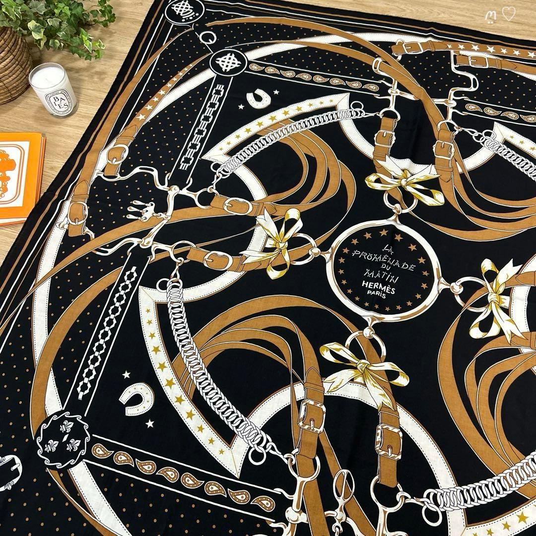 HERMESエルメス　カレジェアン　140　朝の散歩バンダナ　カシシル　ノワール