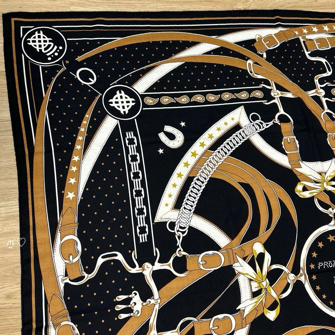 HERMESエルメス　カレジェアン　140　朝の散歩バンダナ　カシシル　ノワール