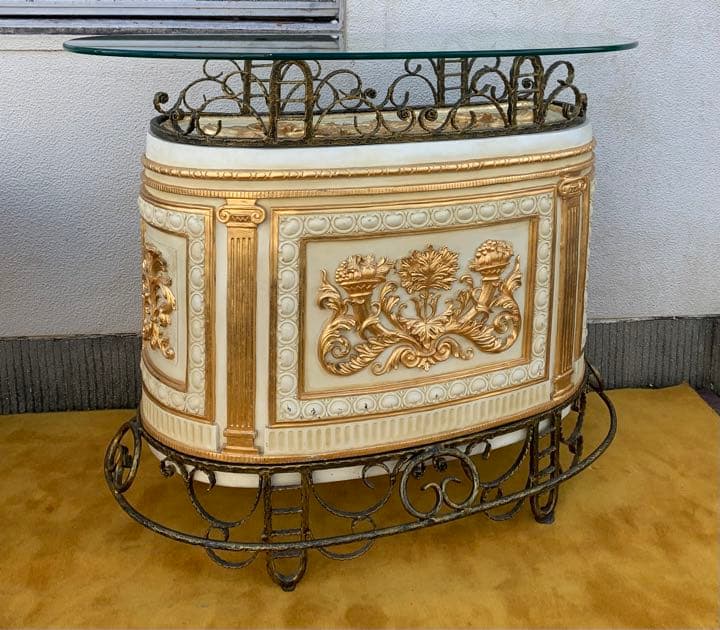 希少　イタリア　ロココ調　レジカウンター　飾り棚　テーブル　カウンターバー　店舗