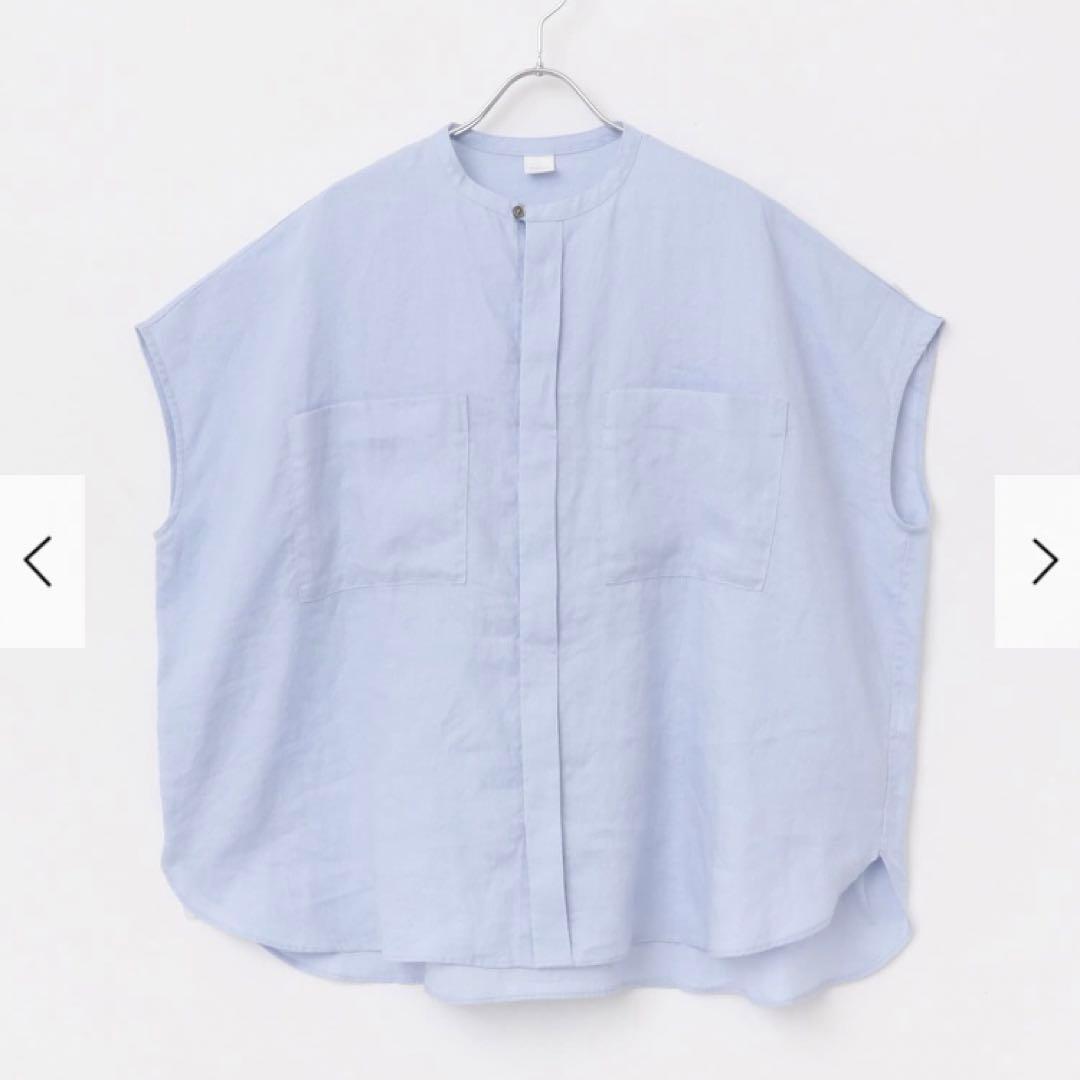 一度着用　￼かぐれ　リネンWポケットフレンチシャツ　LIGHT BLUE