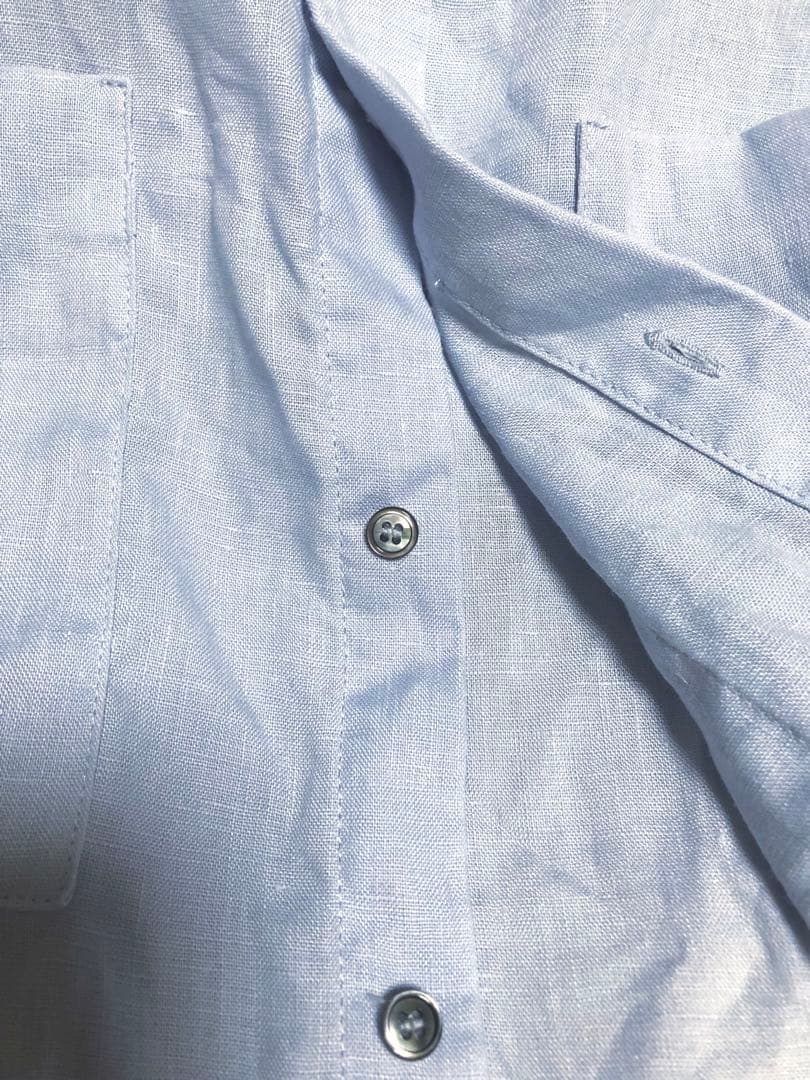 一度着用　￼かぐれ　リネンWポケットフレンチシャツ　LIGHT BLUE
