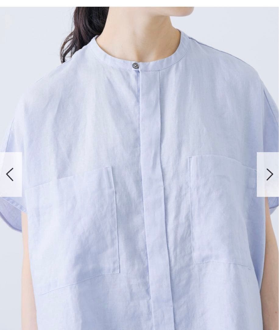 一度着用　￼かぐれ　リネンWポケットフレンチシャツ　LIGHT BLUE