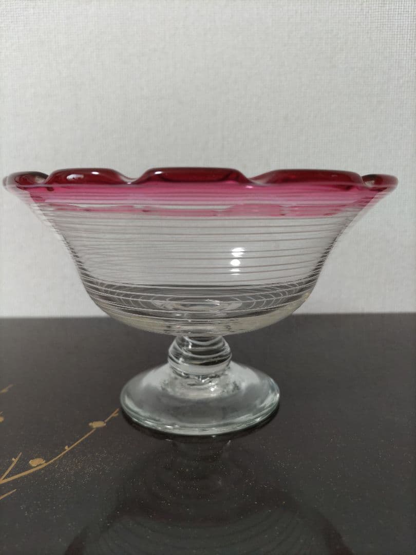 氷コップ　金赤べり　糸巻き輪花型　明治〜大正期