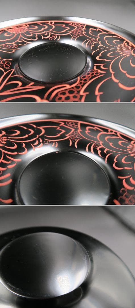 【輪島塗】沈赤牡丹彫 塩安謹製 二段重箱 茶托 銘々皿 五客揃まとめて 共箱