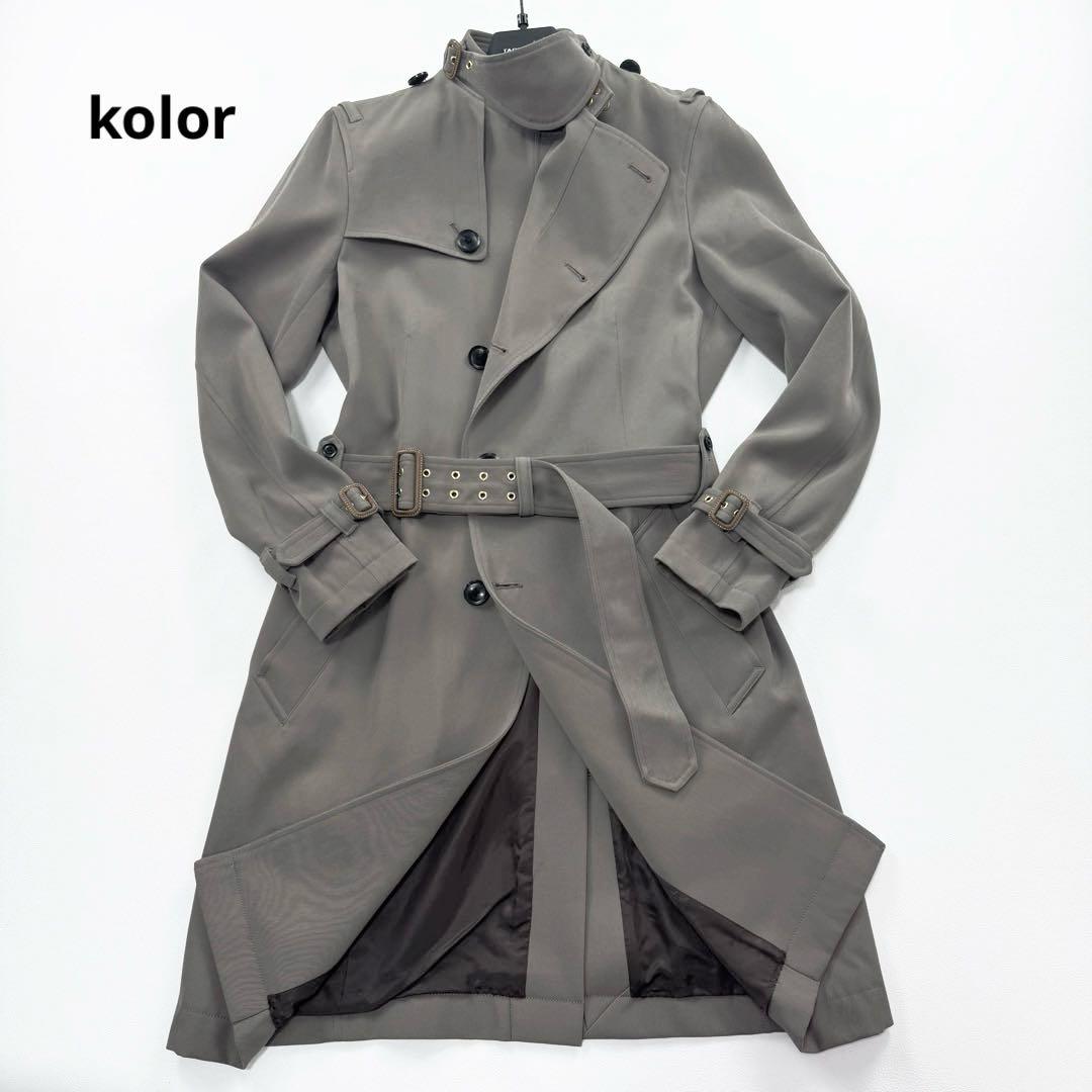 カラー スタンドカラー トレンチコート ウール ベルト ガンフラップ レザー