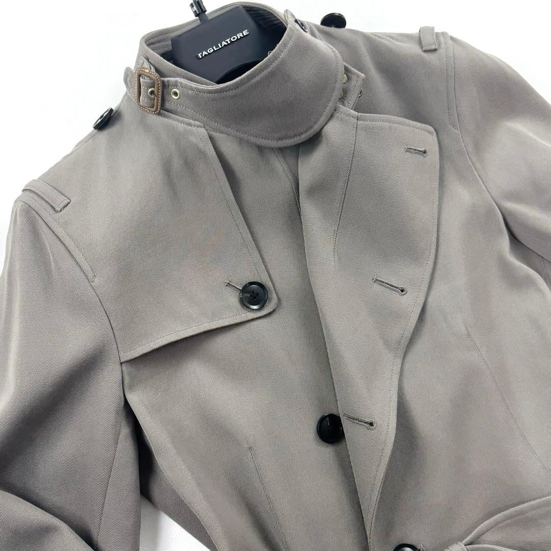 カラー スタンドカラー トレンチコート ウール ベルト ガンフラップ レザー