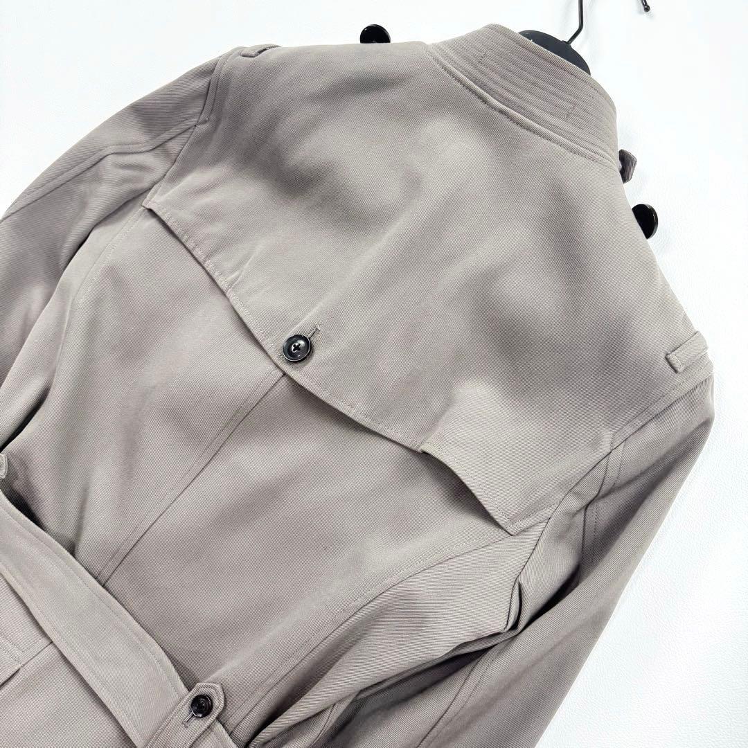 カラー スタンドカラー トレンチコート ウール ベルト ガンフラップ レザー