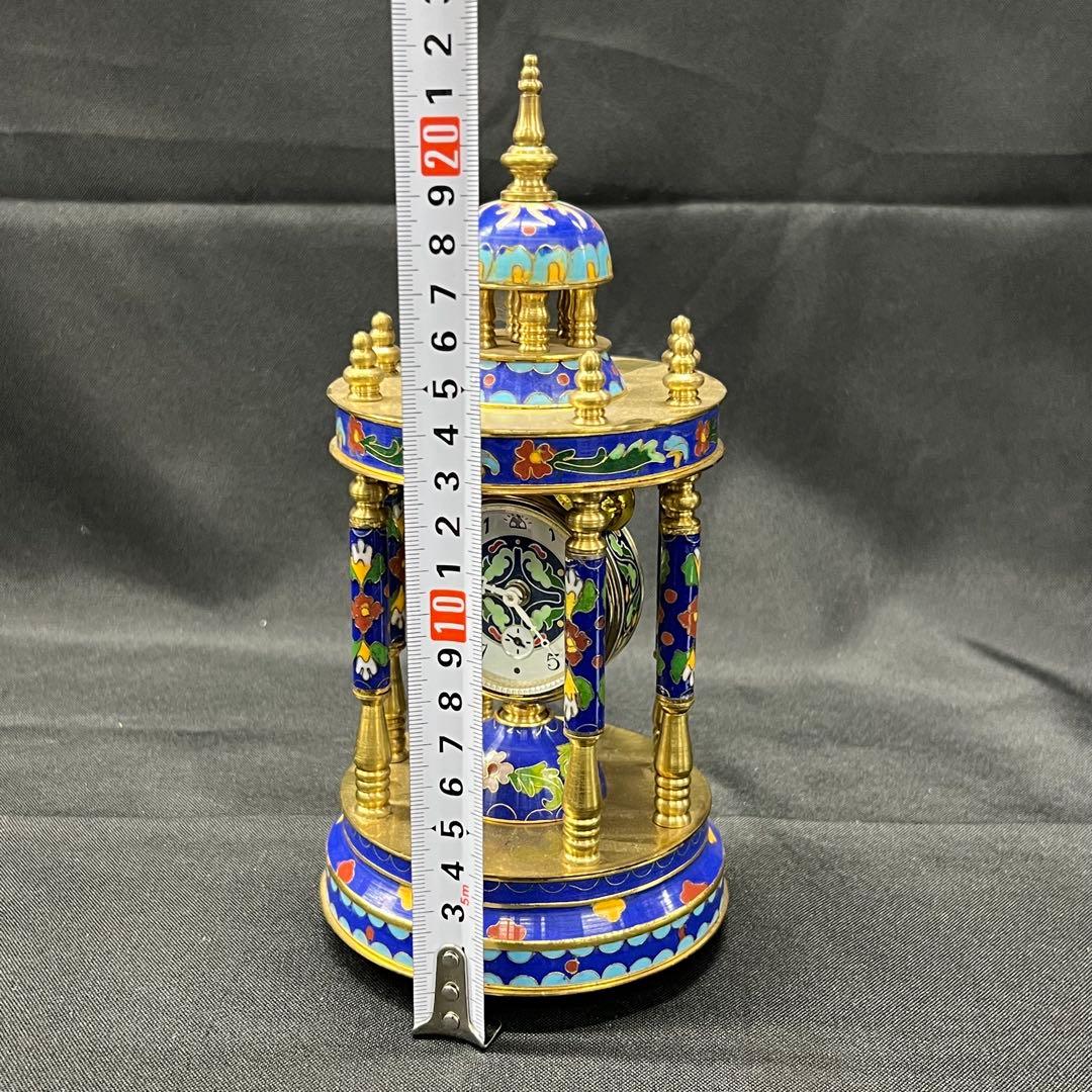 E2【used】七宝焼　置き時計　目覚まし時計　手巻き時計