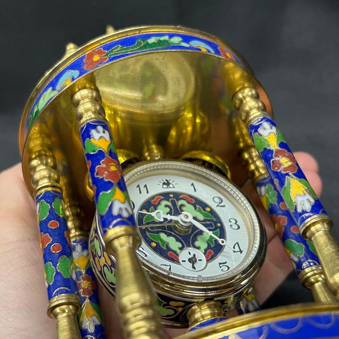 E2【used】七宝焼　置き時計　目覚まし時計　手巻き時計