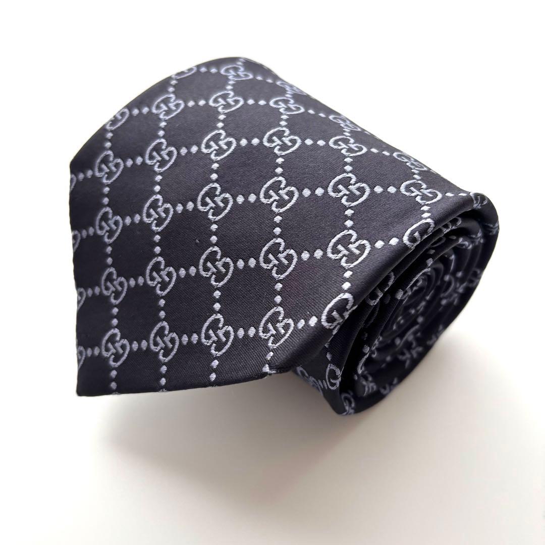 ꧁美品꧂ グッチ ネクタイ GG柄 インターロッキング ロゴ ネイビー ブルー
