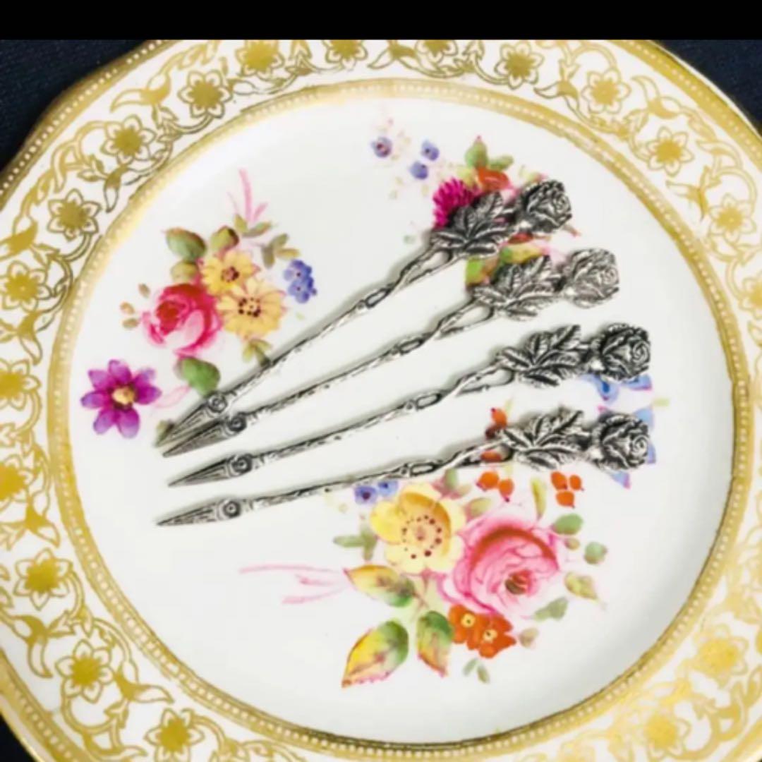 ヒルデスハイムローズ スターリングシルバー 純銀 フルーツピック 4本セット