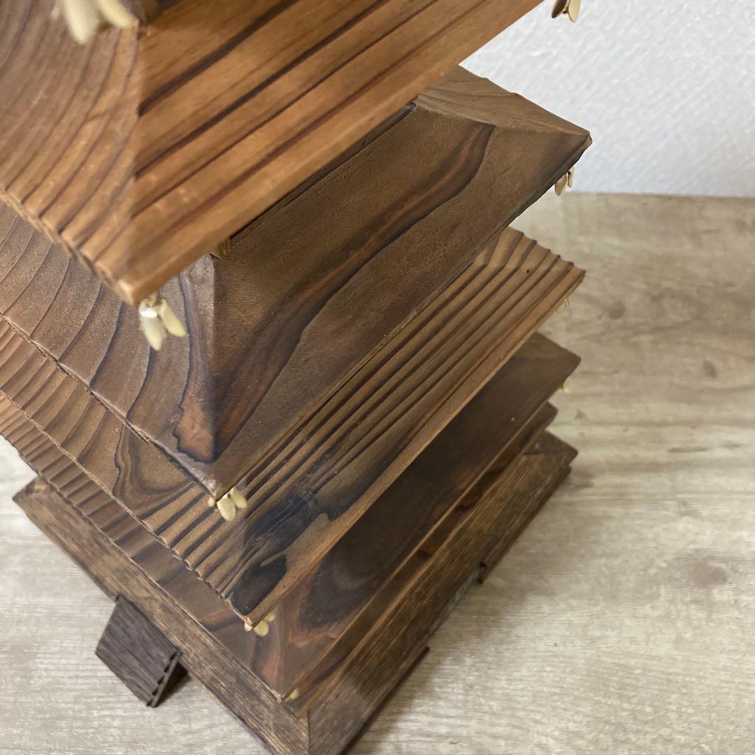 木製　法隆寺　五重塔　孝心作　焼板　高さ約50㌢　置物　〈検 彫刻　仏塔　寺院