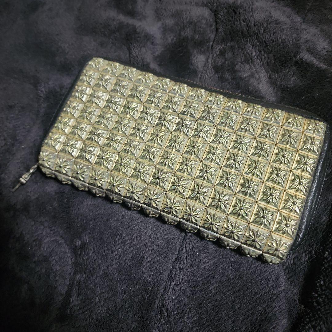 レザー長財布 スタッズ シルバー ブラック