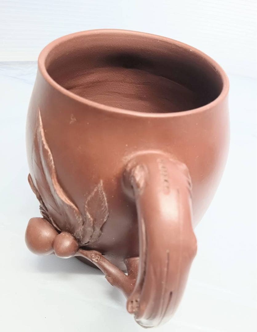 中国 茶器 マグカップ 蓋付き 桃 2客 ペアセット 刻印有 骨董 アンティーク