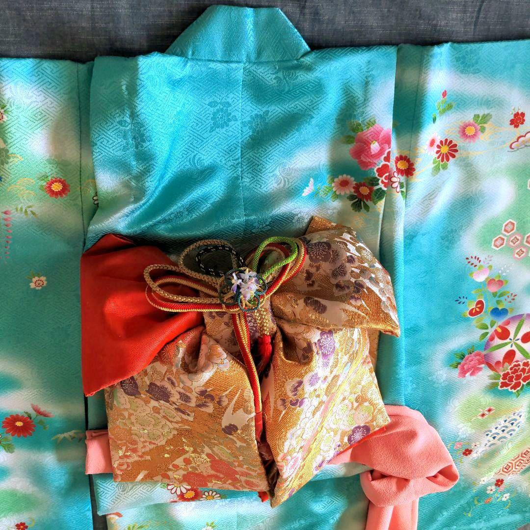 七五三　着物　７歳 　フルセット　水色　古典柄　ターコイズブルー