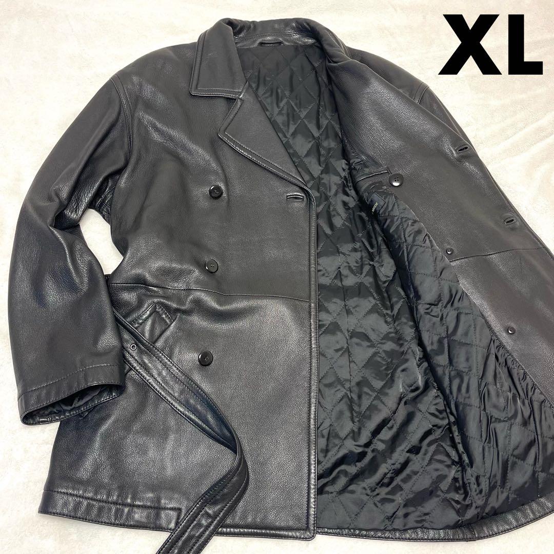 103 Cow様　　美品 高級鹿革 トレンチコート XL相当 黒