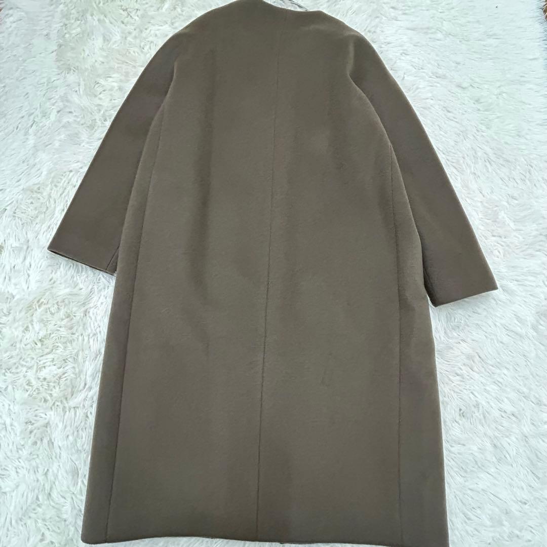 Deuxieme Classe ダブルクロスノーカラーコート　ブラウン フリー