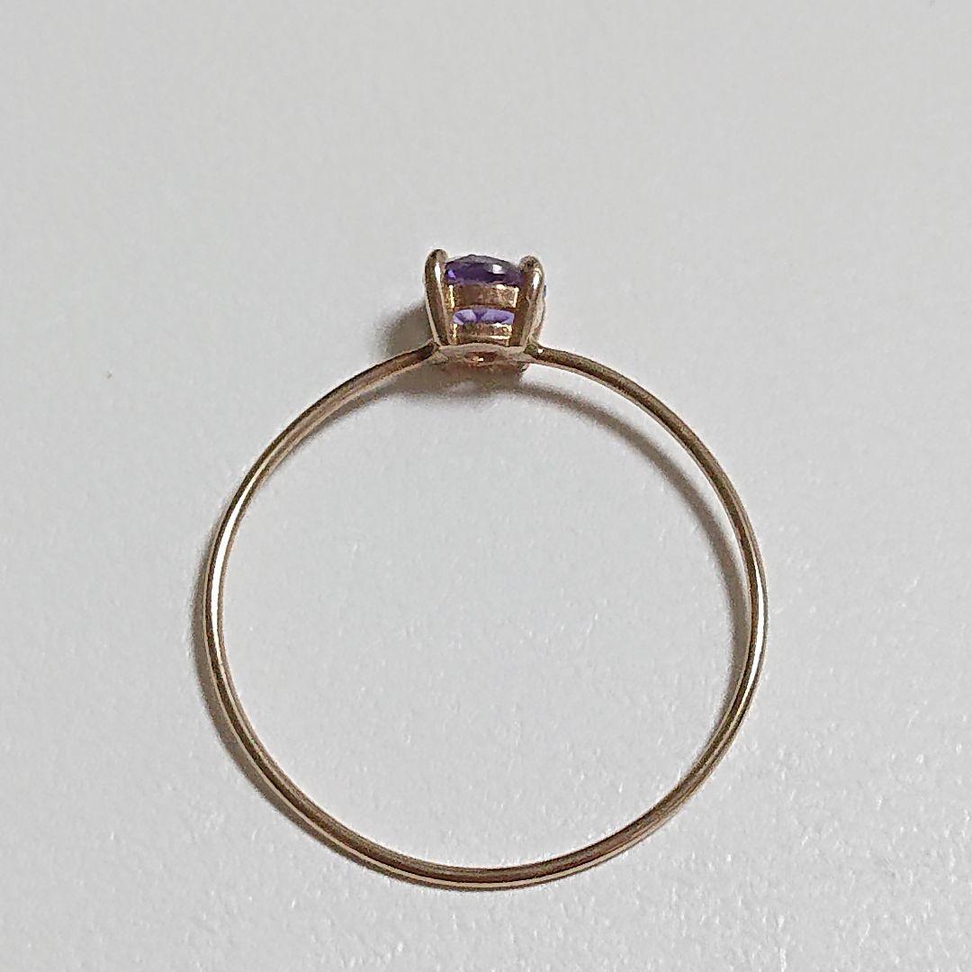 k10イエローゴールド ピンクアメジスト リング 13号 10金 華奢