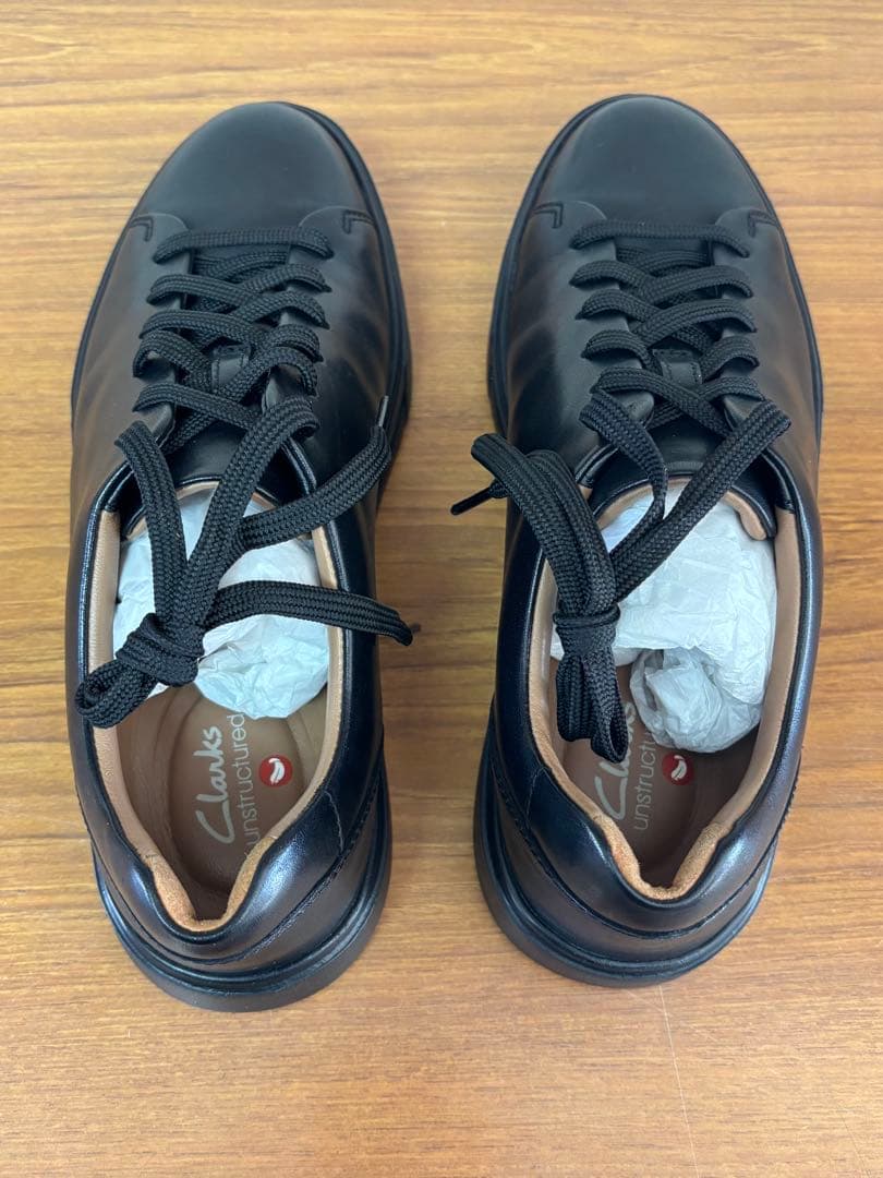 未使用Clarksメンズ アンコスタレース　黒レザースニーカー UK6/24cm