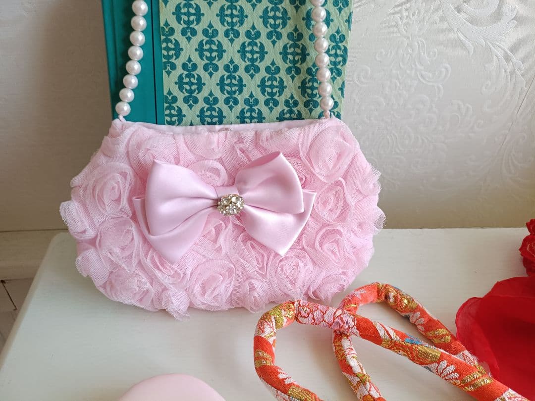 専用です☆☆アンティーク薄いピンクの着物にブルーのだらり帯☆七五三フルセット