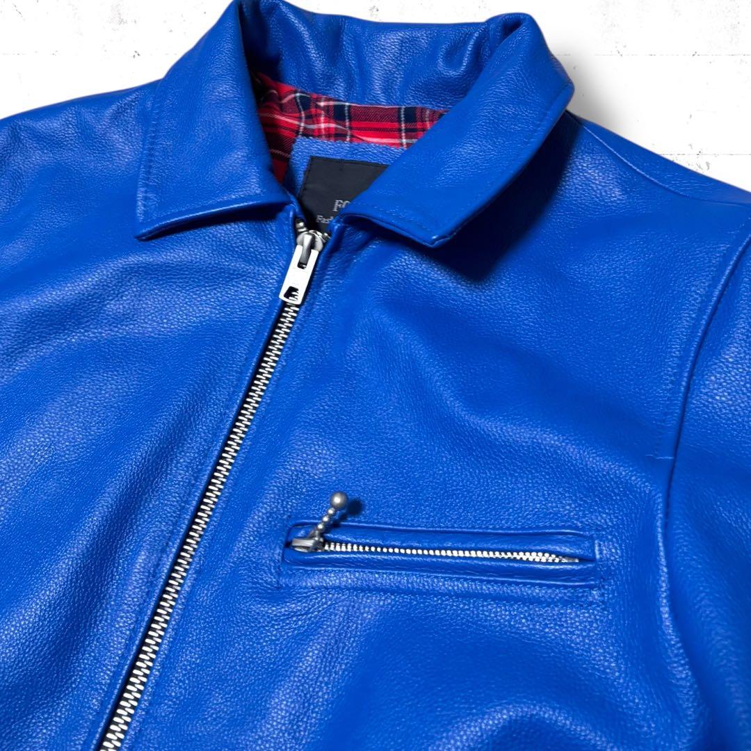 極美品　FORTIME シングル　レザー　ライダース　ジャケット　ブルゾン　青