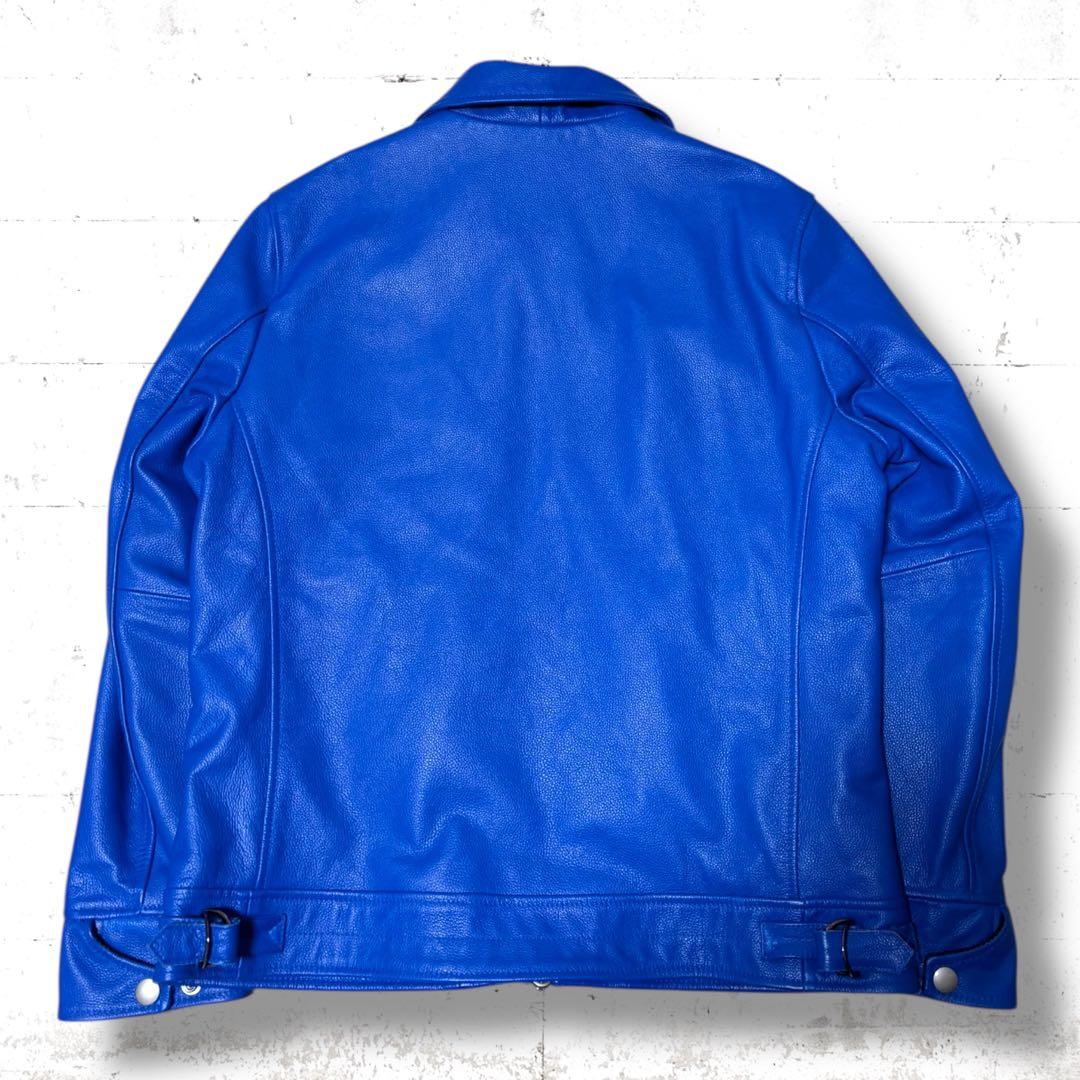 極美品　FORTIME シングル　レザー　ライダース　ジャケット　ブルゾン　青