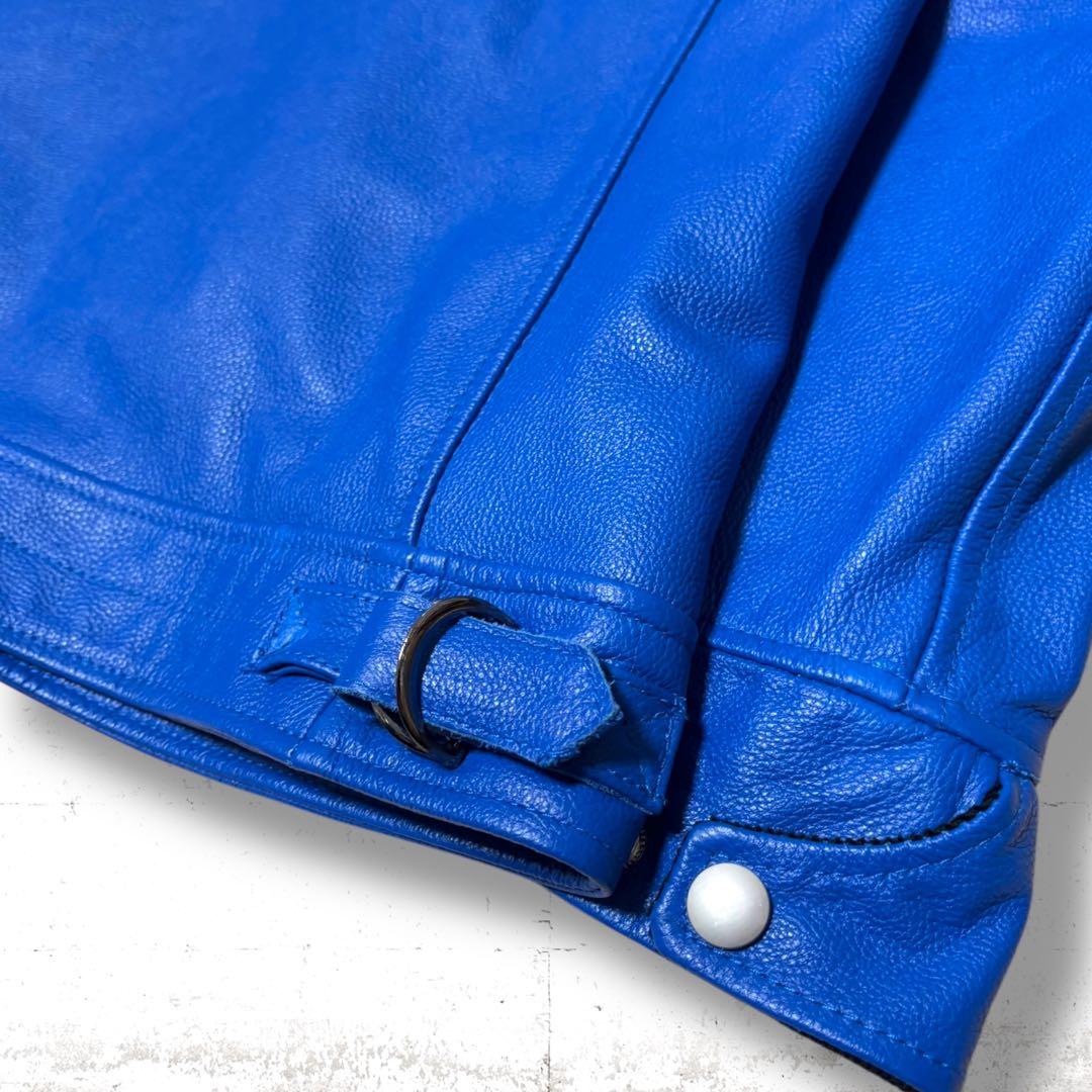 極美品　FORTIME シングル　レザー　ライダース　ジャケット　ブルゾン　青