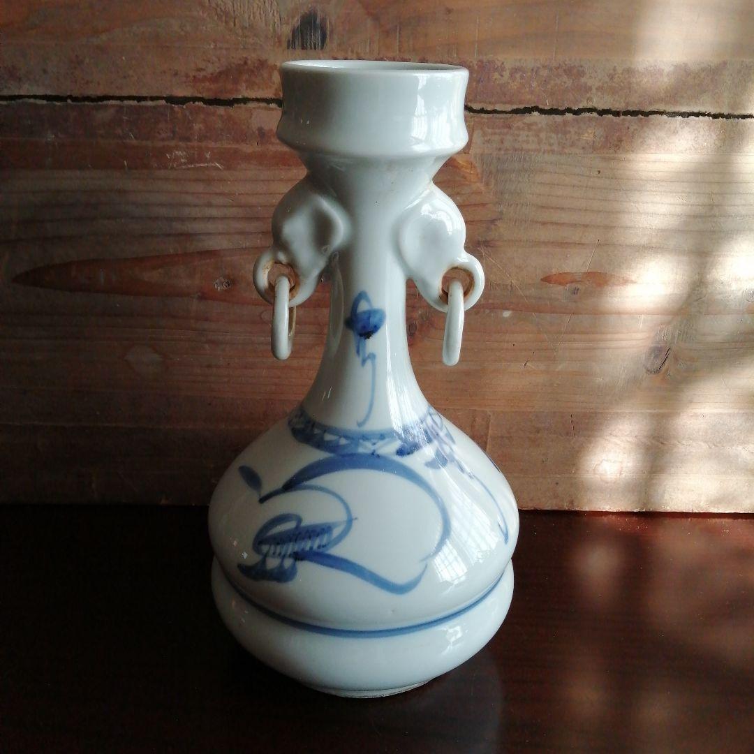 大正李朝　象耳胴締白磁花瓶　25cm　大正期