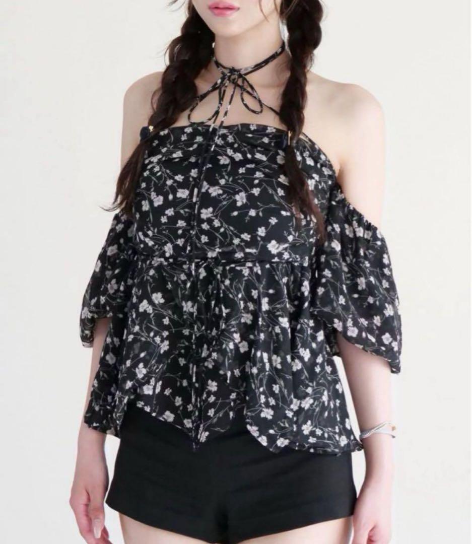 【美品】yilon Joli flower blouse black
