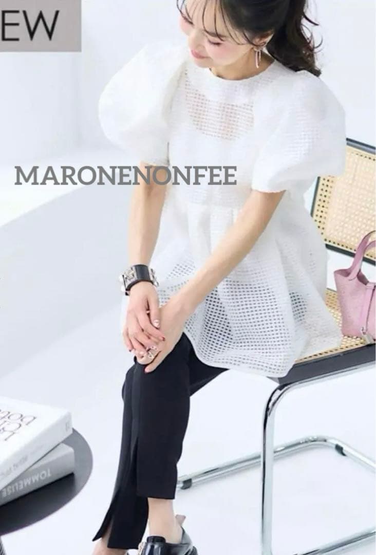 チェックシアー　MARONENONFEE　マーロンエノンフィ　バルーンスリーブ