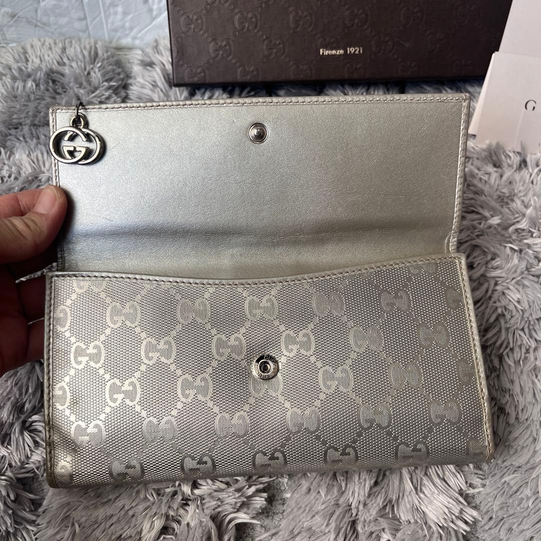 美品✨GUCCI インプリメ　GG柄　メタリックシルバー　グレー　メンズ　長財布