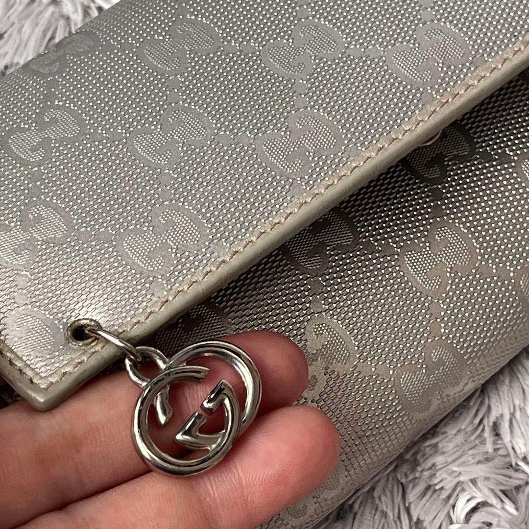 美品✨GUCCI インプリメ　GG柄　メタリックシルバー　グレー　メンズ　長財布