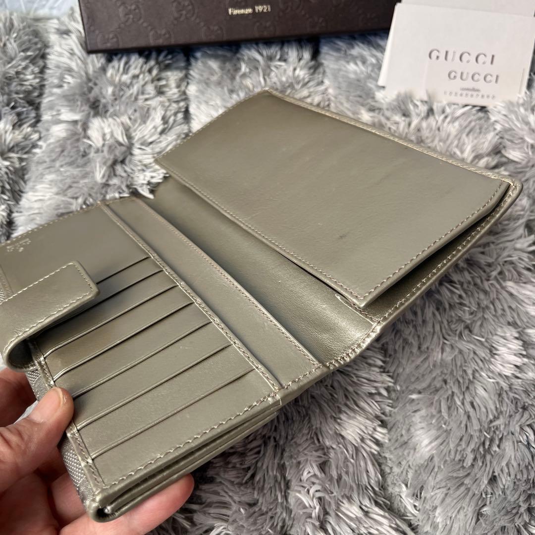 美品✨GUCCI インプリメ　GG柄　メタリックシルバー　グレー　メンズ　長財布