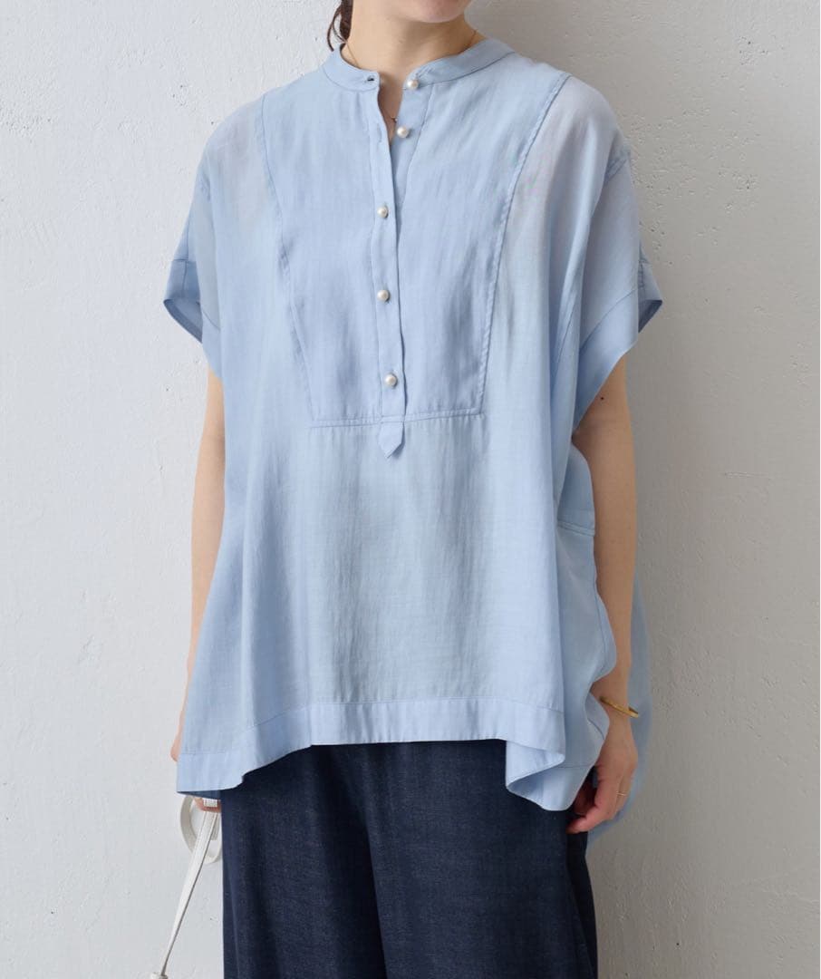 【美品】BEARDSLEY パール釦フレンチブラウス　半袖