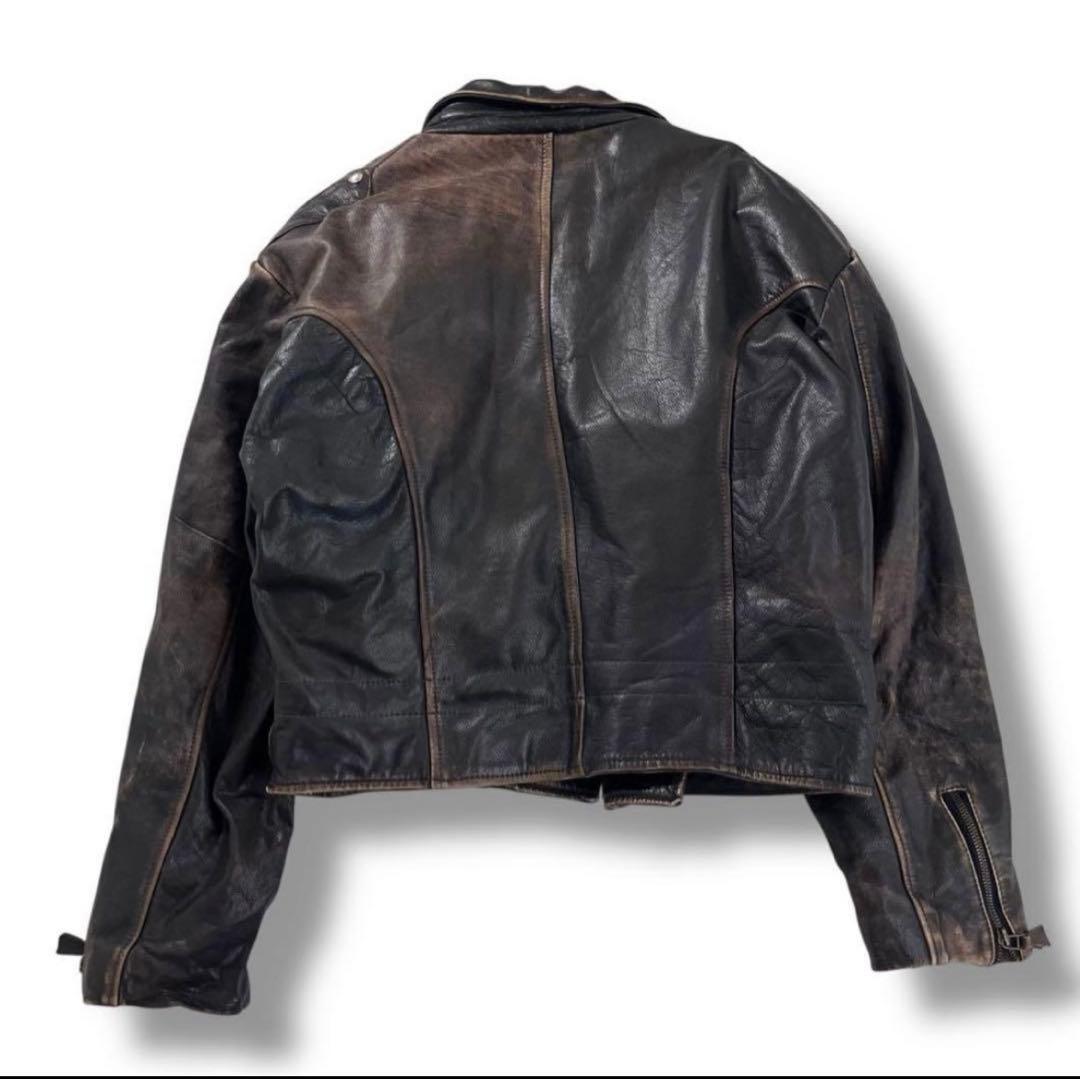 茶芯 80s ダブルライダースジャケット タロン ユーロヴィンテージ 本革 短丈