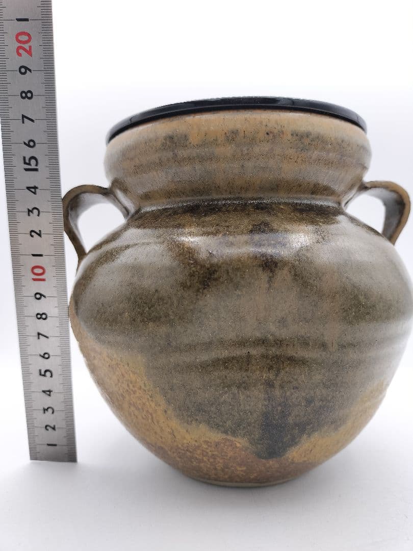 c528 水指 志戸呂 笹耳　広前心斉 替蓋付 遠州七窯　木箱 茶道具